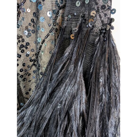 Teri Jon Rickie Freeman Sequin Overlay Formal Dress w/ Feathers Black 4 - Picture 13 of 14